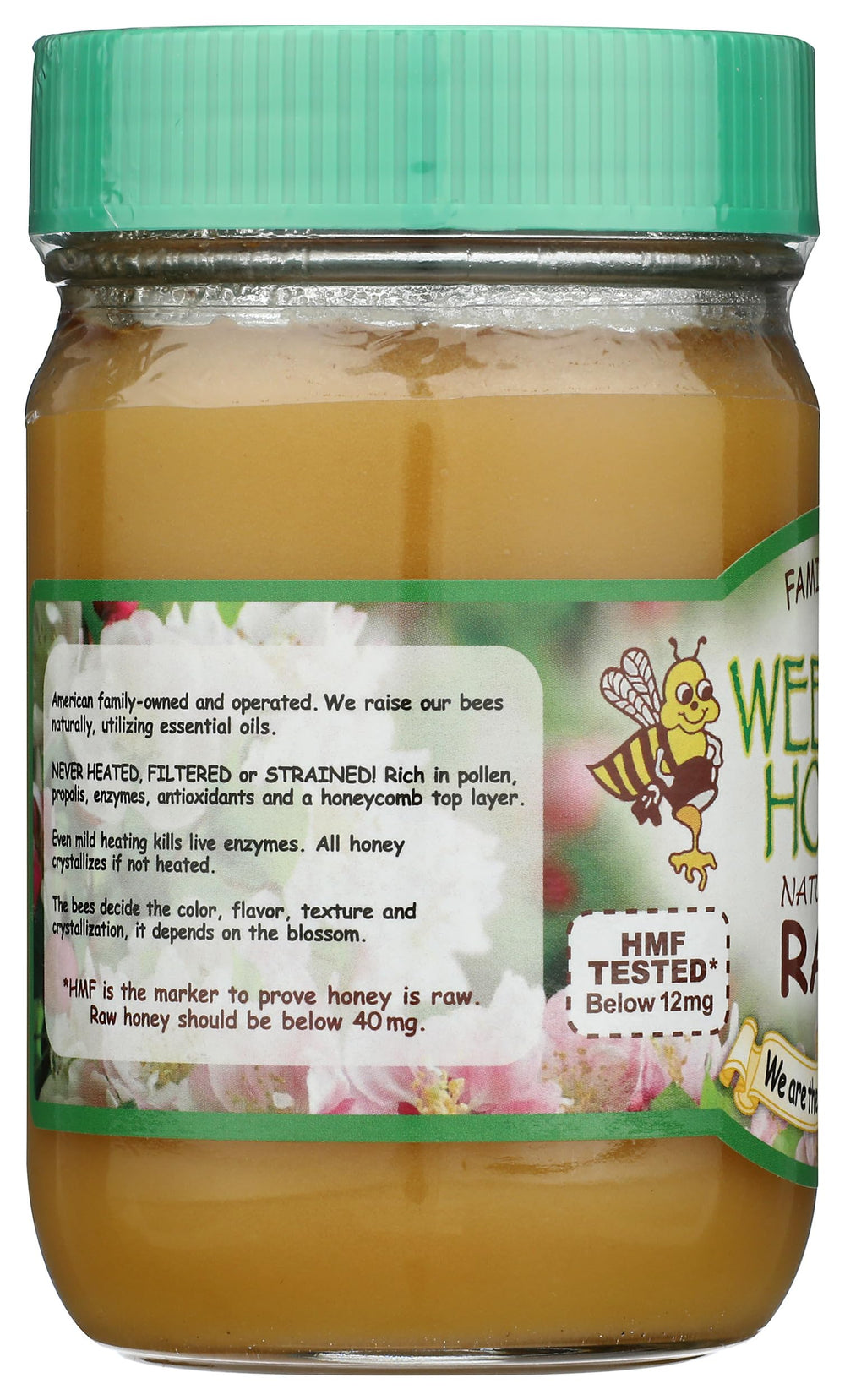 Wee Bee Honey beside a ruler and fruit to show 1 lb jar scale and practical size