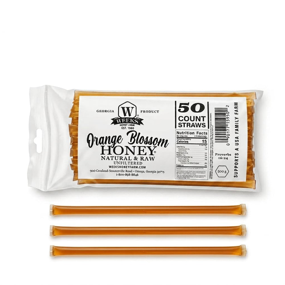 Weeks Honey Farm front packaging showing 50-count convenience and natural sourcing