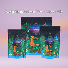 Weirdo Good open pouch revealing fine black cacao texture for deep color