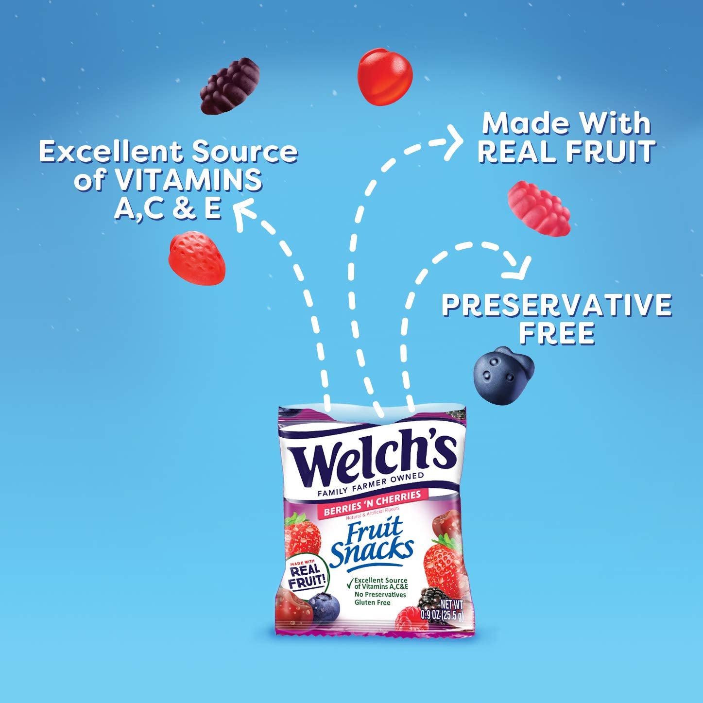 Welch's close-up of snack texture highlighting real fruit chew and bright flavor