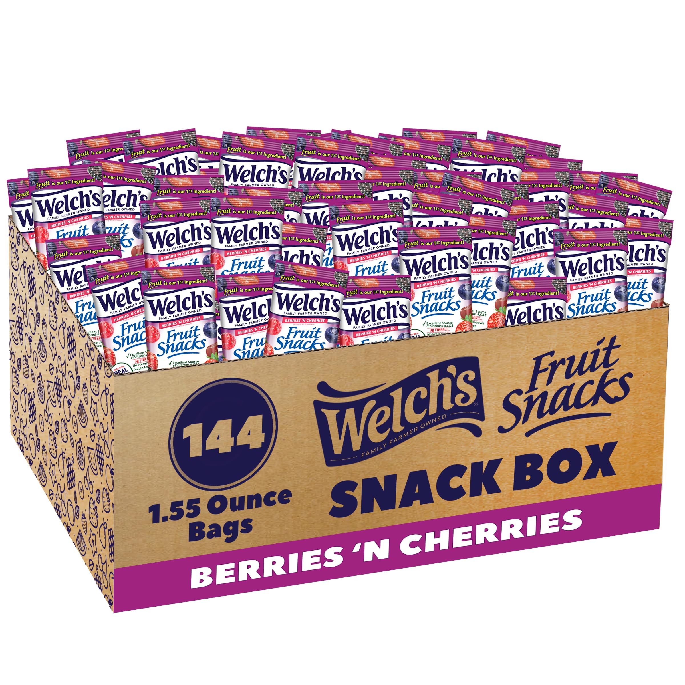 Welch's front packaging showing bulk 144-count for easy stocking benefit