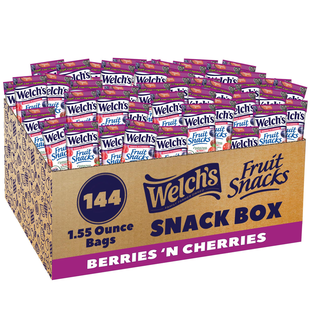 Welch's front packaging showing bulk 144-count for easy stocking benefit