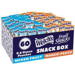Welch's front box showing mixed fruit and mango peach flavors and easy grab-and-go appeal