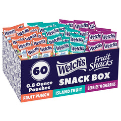 Welch's front of box showing 60 count and flavor variety, ideal for stocking up