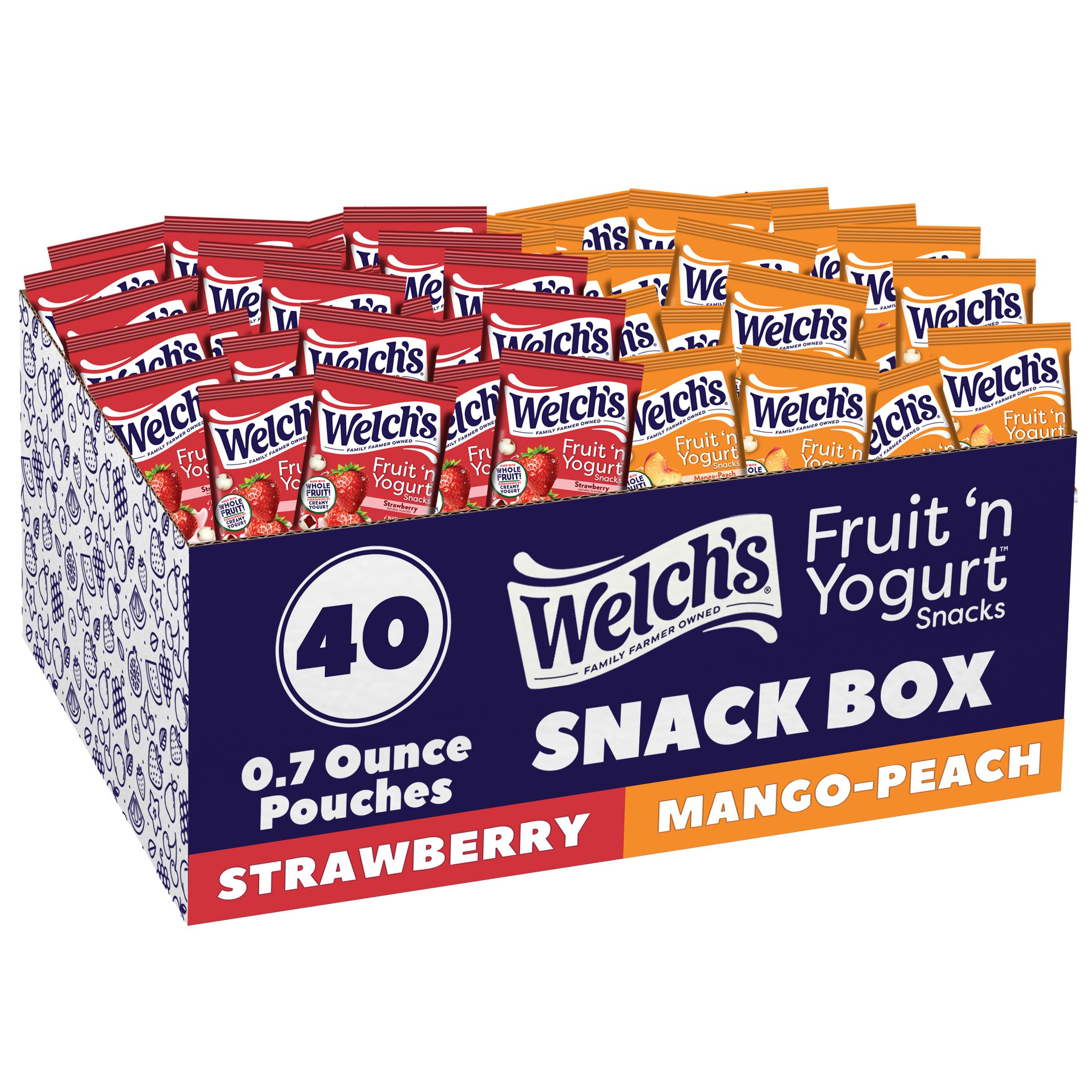Welch's front packaging of 40ct Fruit 'n Yogurt pack showing convenience