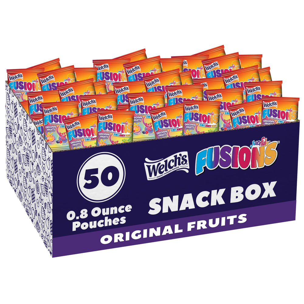Welch's front packaging showing the 50-count fusion snack box and convenience