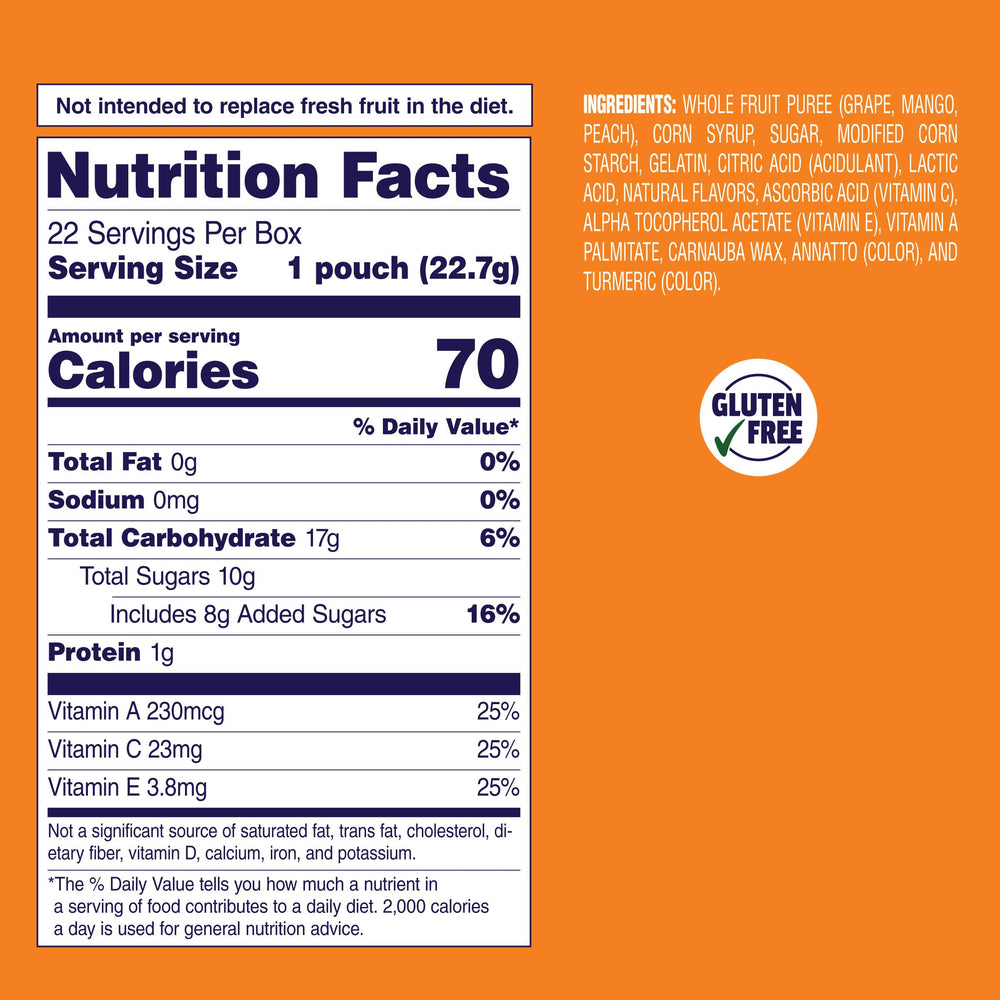 Welch's single 5oz mango peach snack pack held in hand for portability