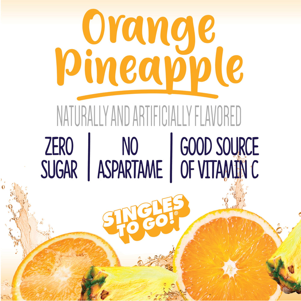Prepared orange pineapple drink in bottle showing serving size and travel-ready convenience