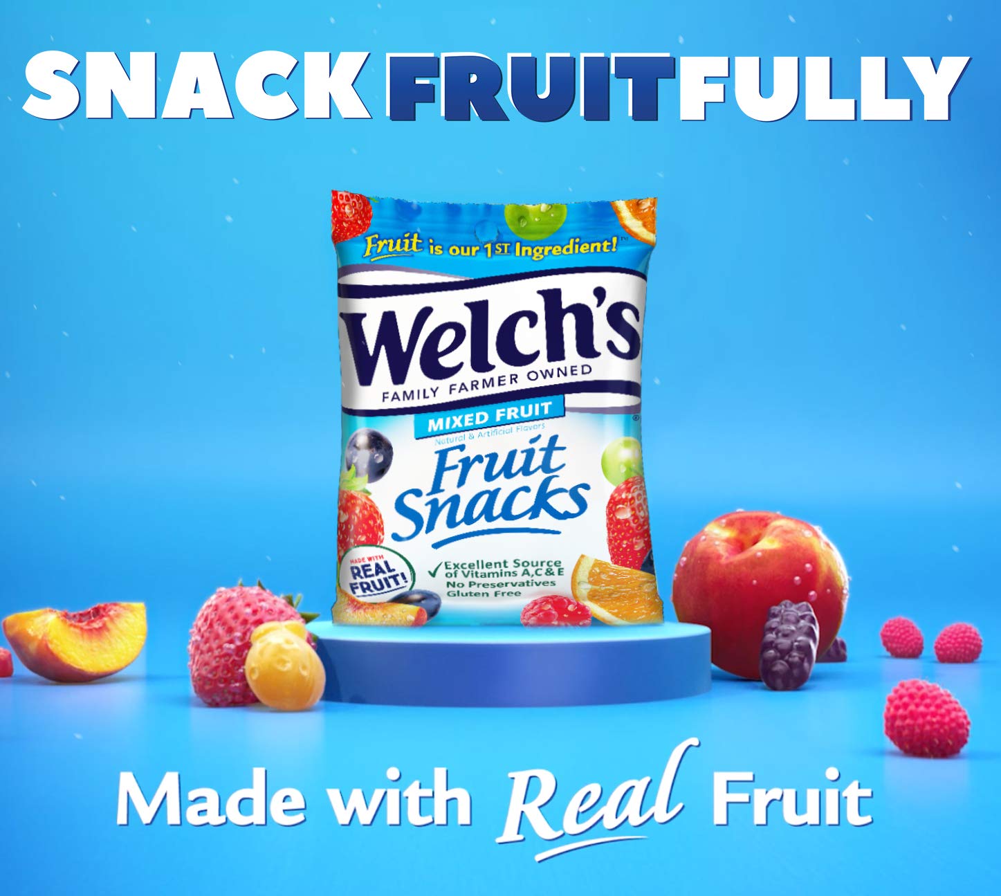 Welch's single-serve 1.55 oz bag closeup highlighting portion control and freshness