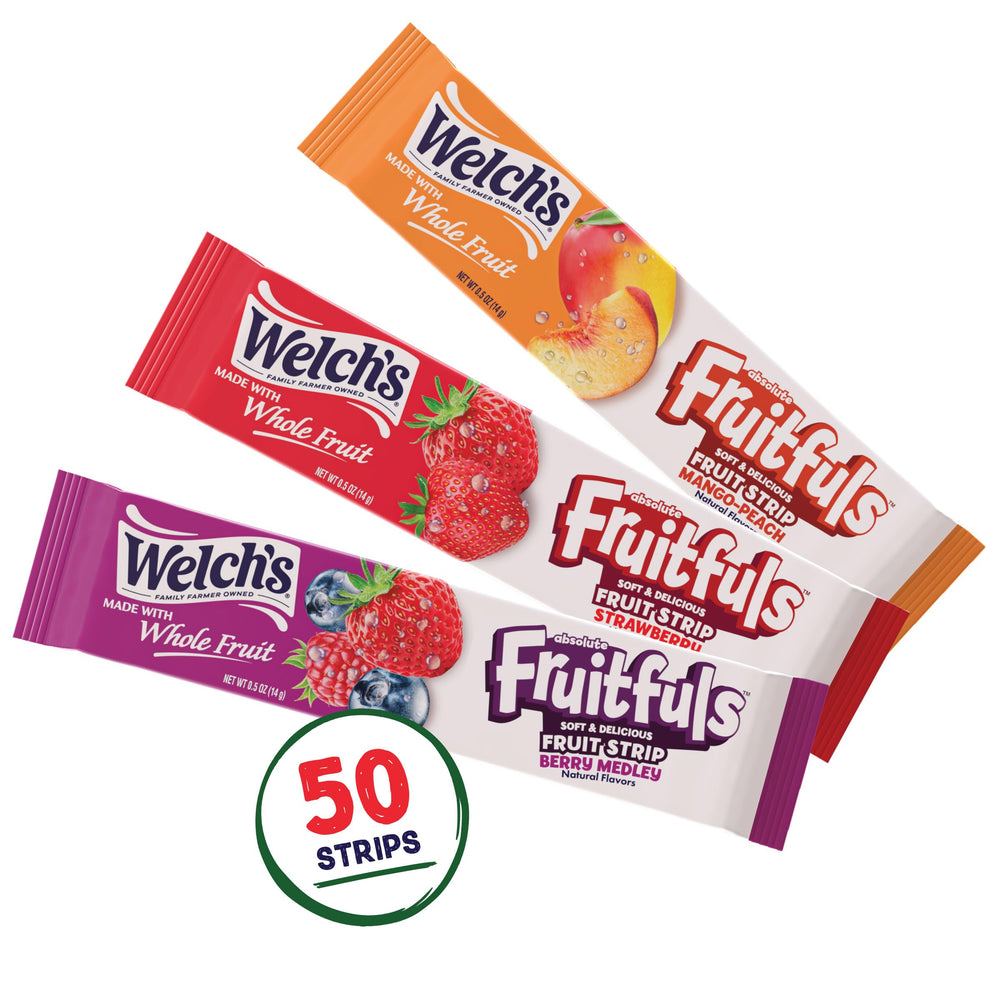 Welch's single unwrapped 0.5 oz strip beside a hand for size comparison