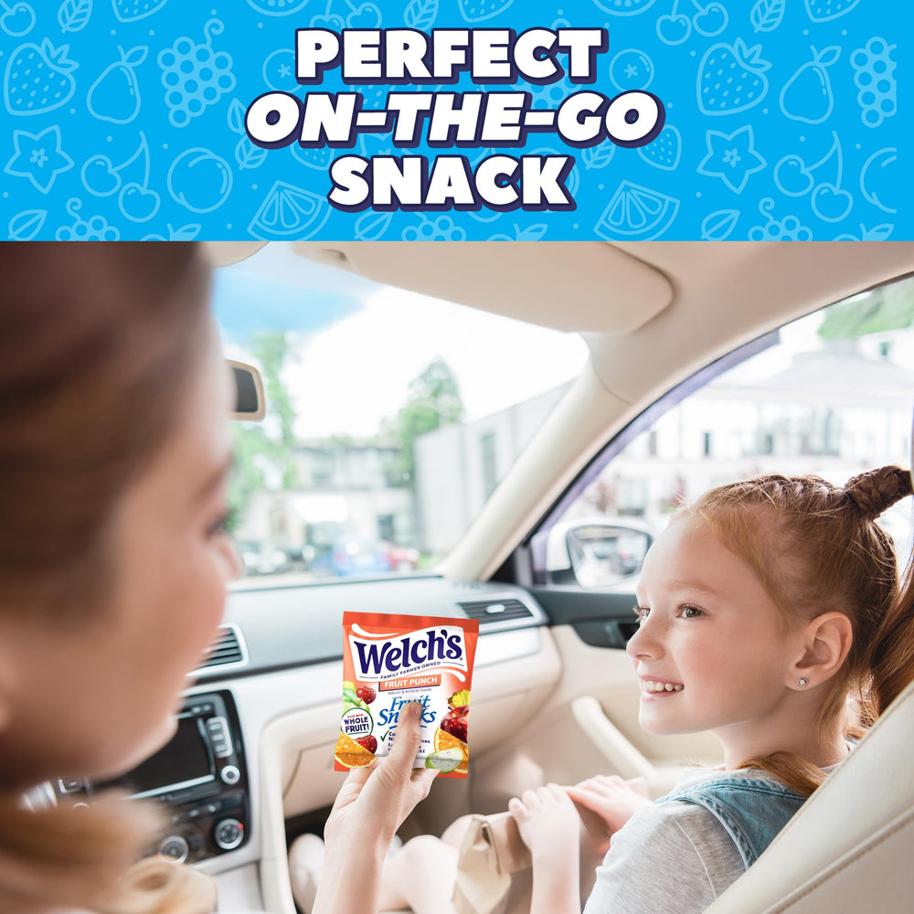 Welch's snack pouch in a hand to show compact 0.8 oz size and portion control