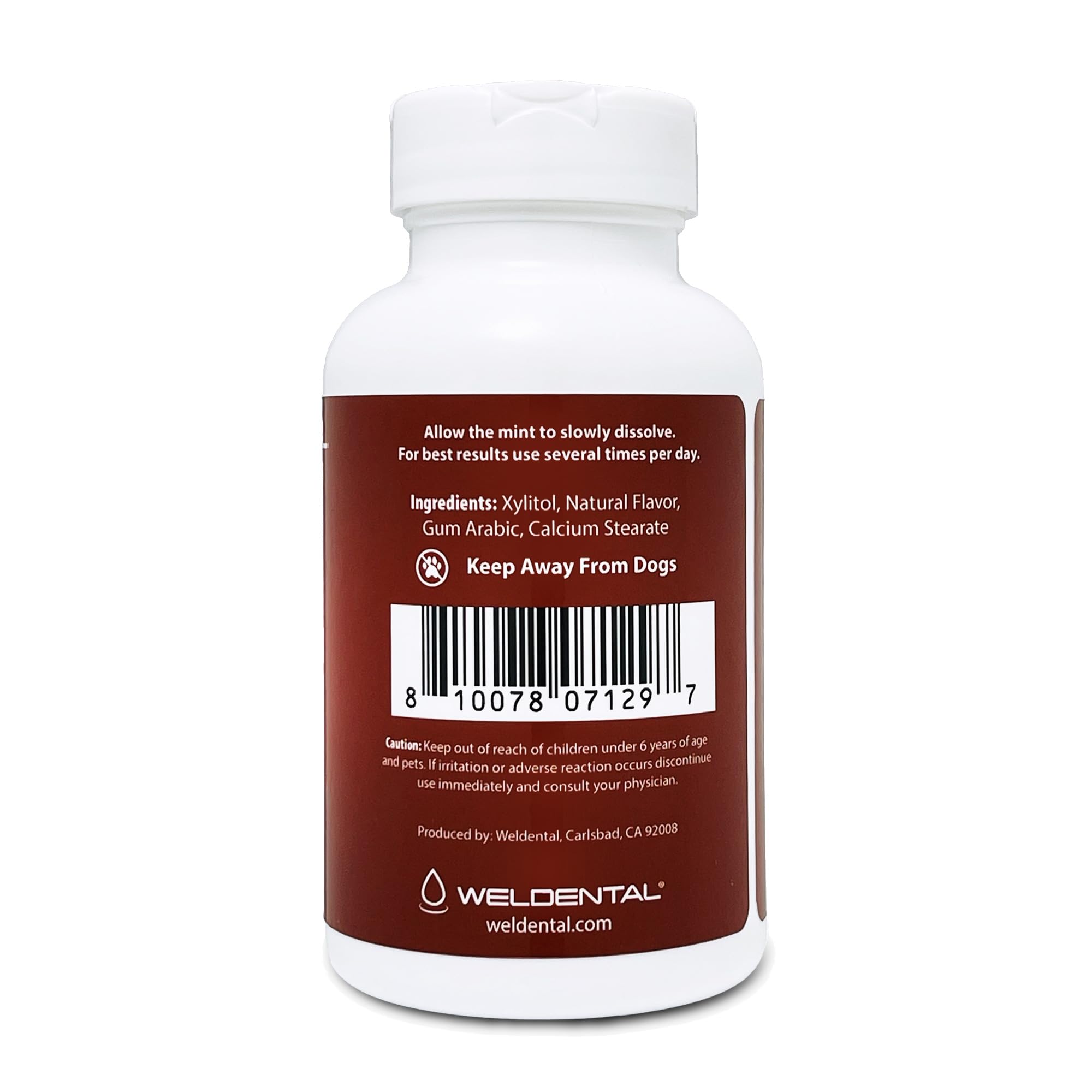 WELdental cinnamon tablets in hand demonstrating size and portable long-lasting supply