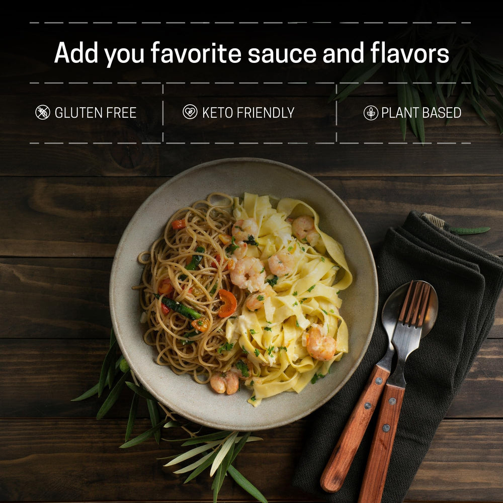 Well Lean plated noodles with tomato sauce demonstrating serving idea