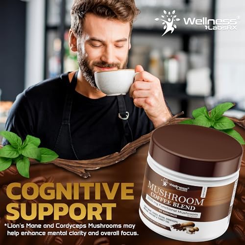 WELLNESS LABSRX ingredients display with seven mushrooms supporting immunity