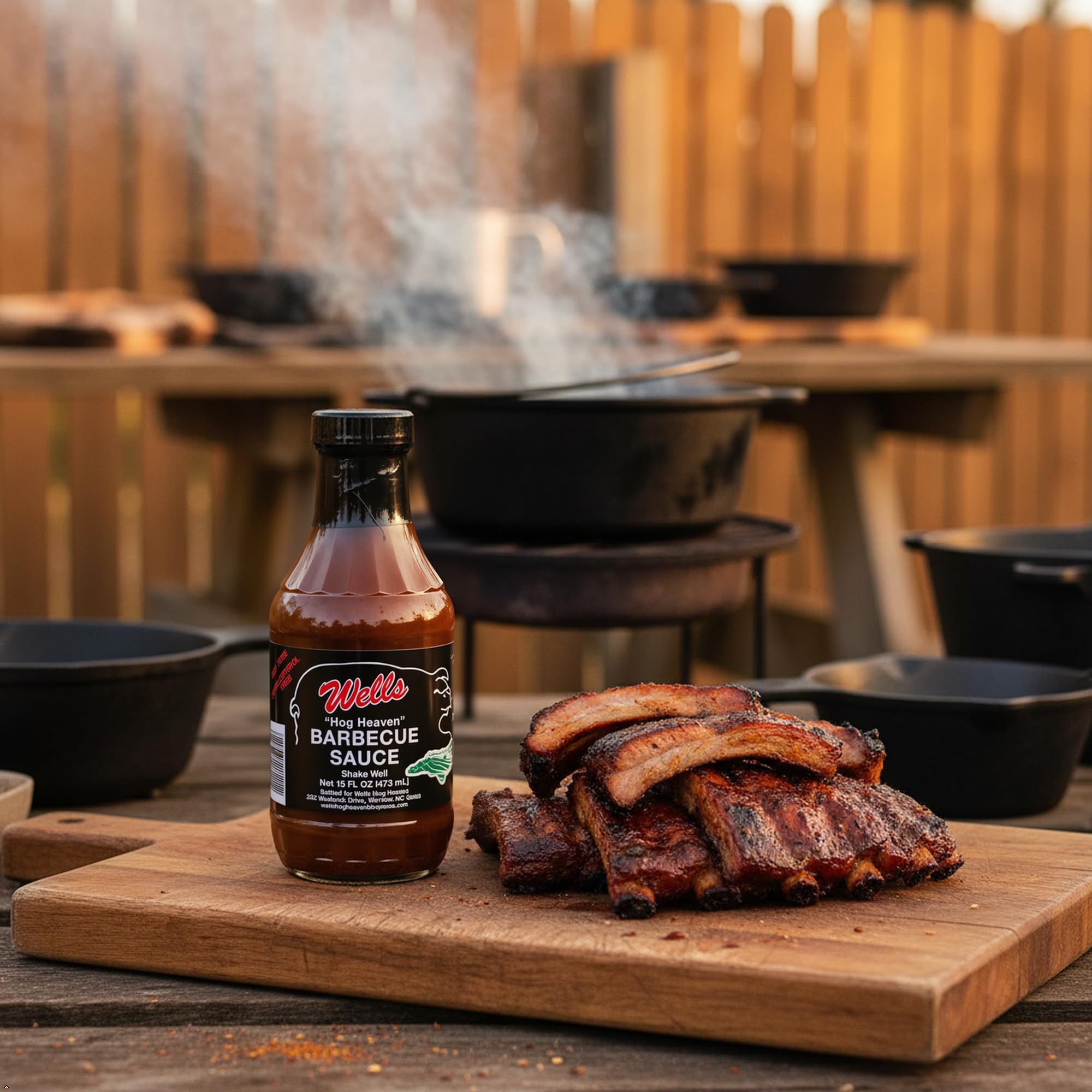 Wells Hog Heaven bottle beside spices showing natural ingredients benefit