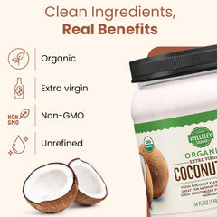 Wellsley Farms pouring melted coconut oil into bowl for cooking convenience