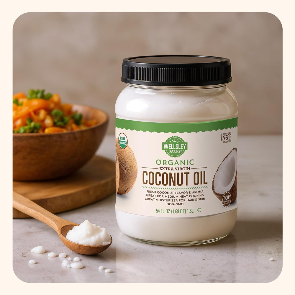 Wellsley Farms applying coconut oil to hair and skin for moisturizing finish