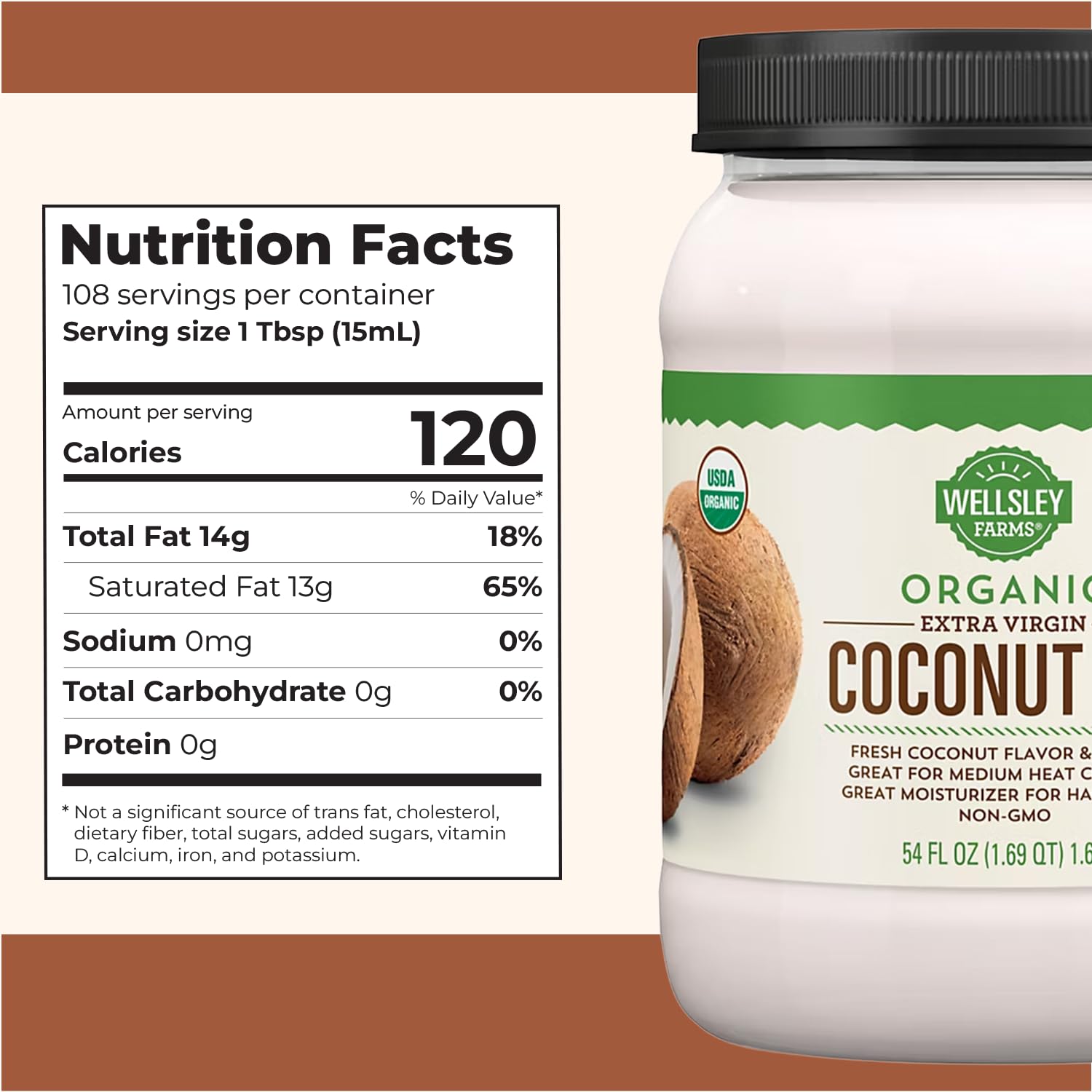 Wellsley Farms close-up of solid coconut oil texture for easy scooping