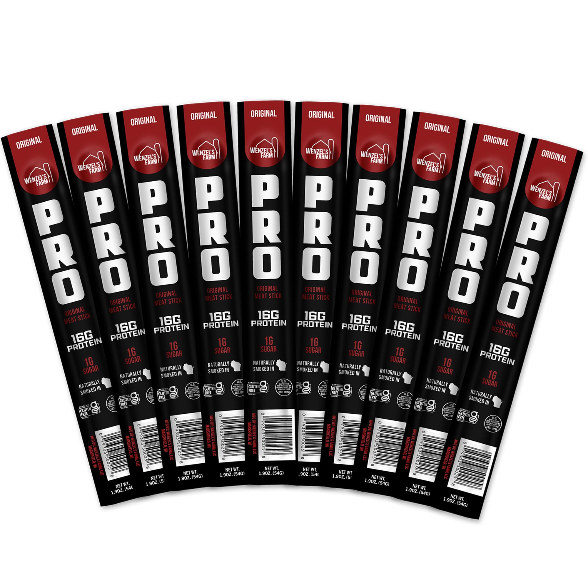 Wenzel's Farm front packaging showing ten individually wrapped sticks and benefits