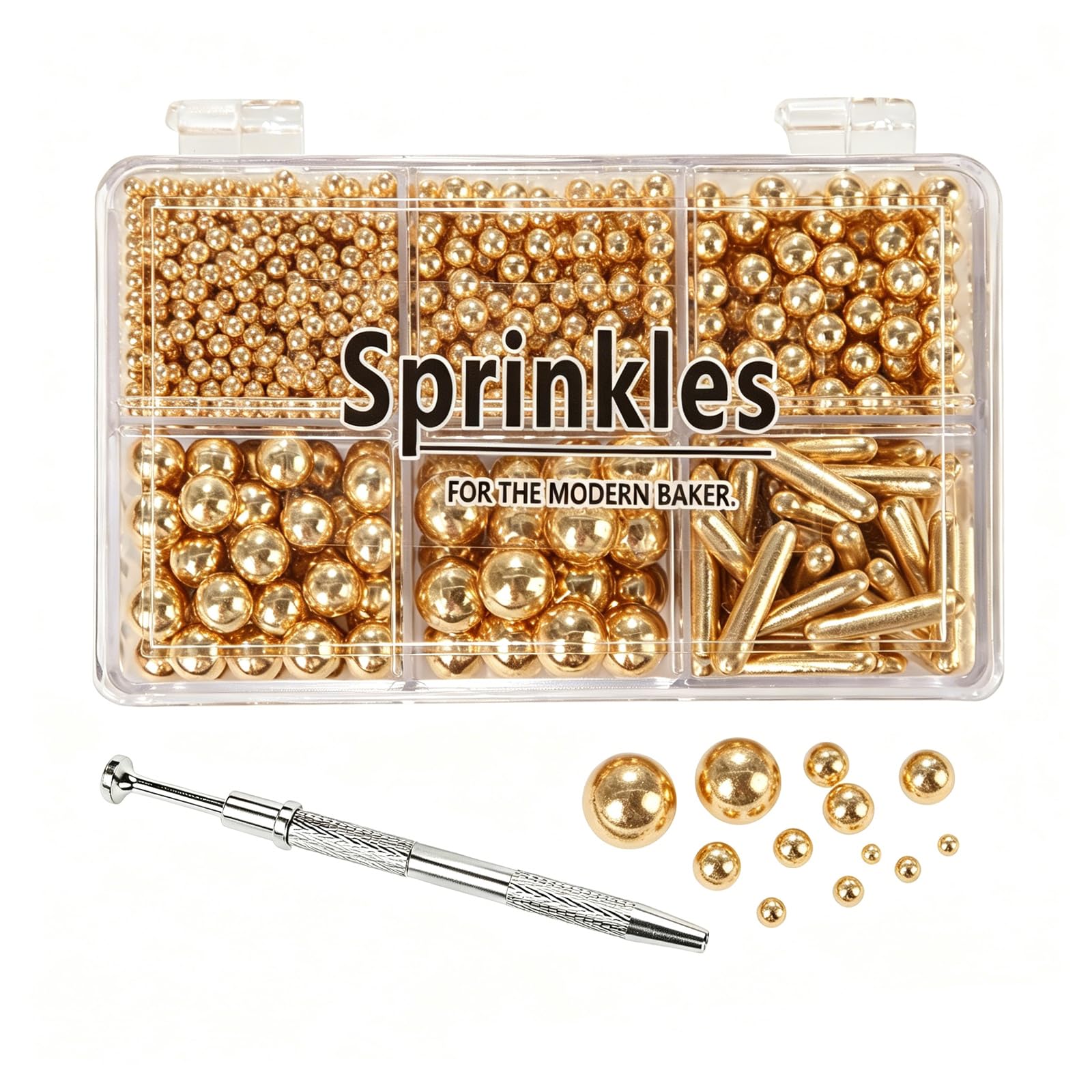 Weraru gold pearl sprinkles front packaging showing contents and weight, ideal for elegant desserts