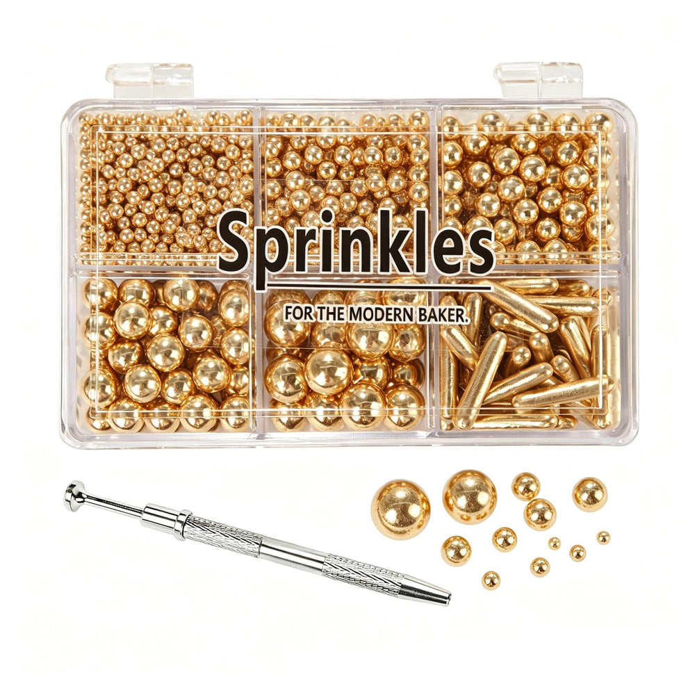 Weraru gold pearl sprinkles front packaging showing contents and weight, ideal for elegant desserts