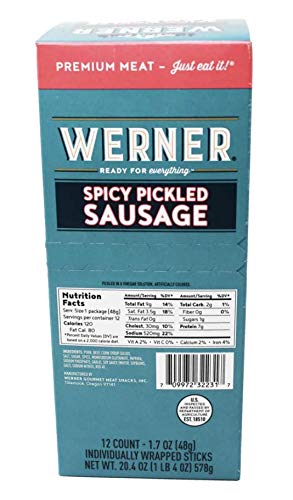 Werner spicy pickled sausage close-up of smoked texture highlighting savory quality