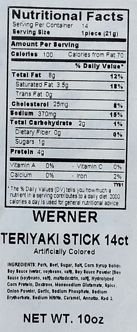 Werner teriyaki stick in hand showing 9-inch scale and easy grab-and-go convenience