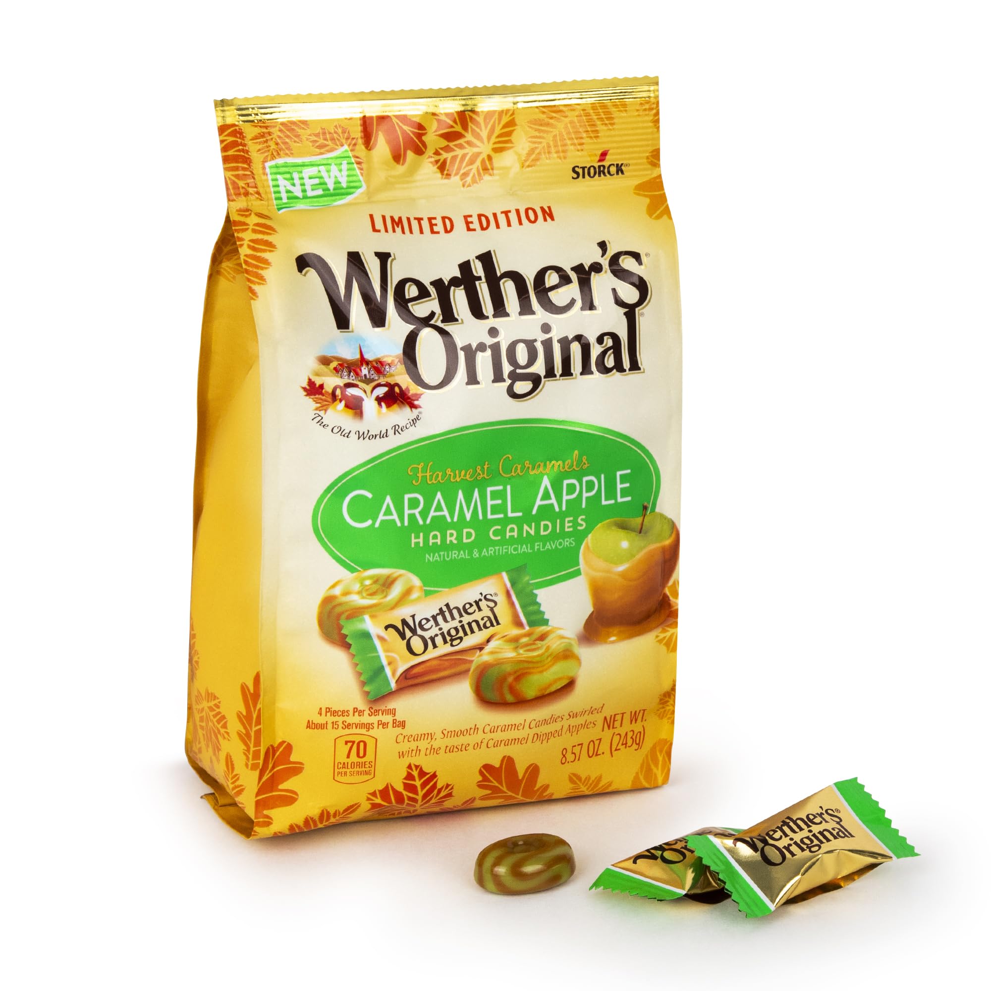 Werther’s front bag view showing Harvest Edition caramel apple flavor and seasonal appeal