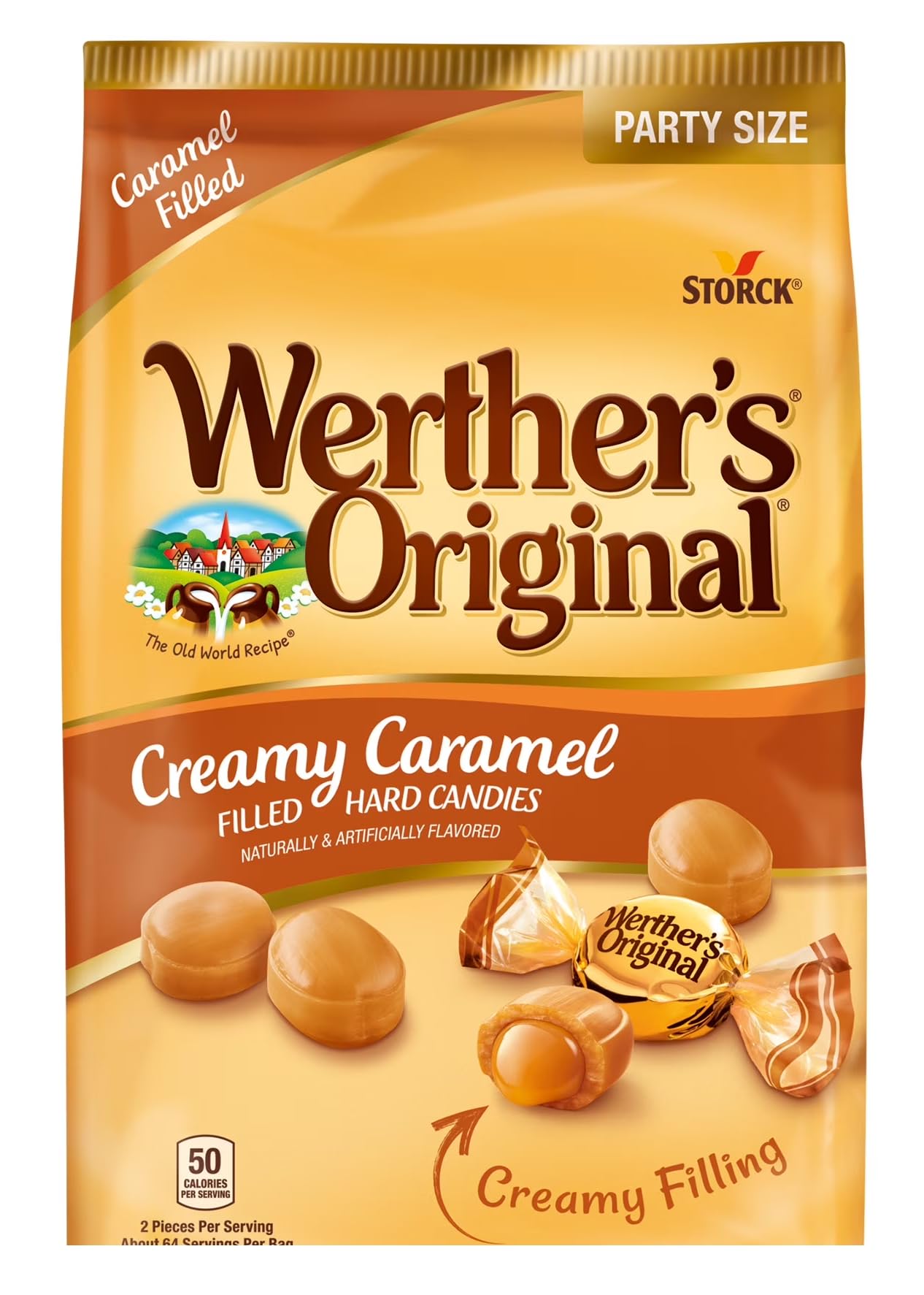 Werther's Original close-up of glossy hard shell highlighting slow dissolve texture