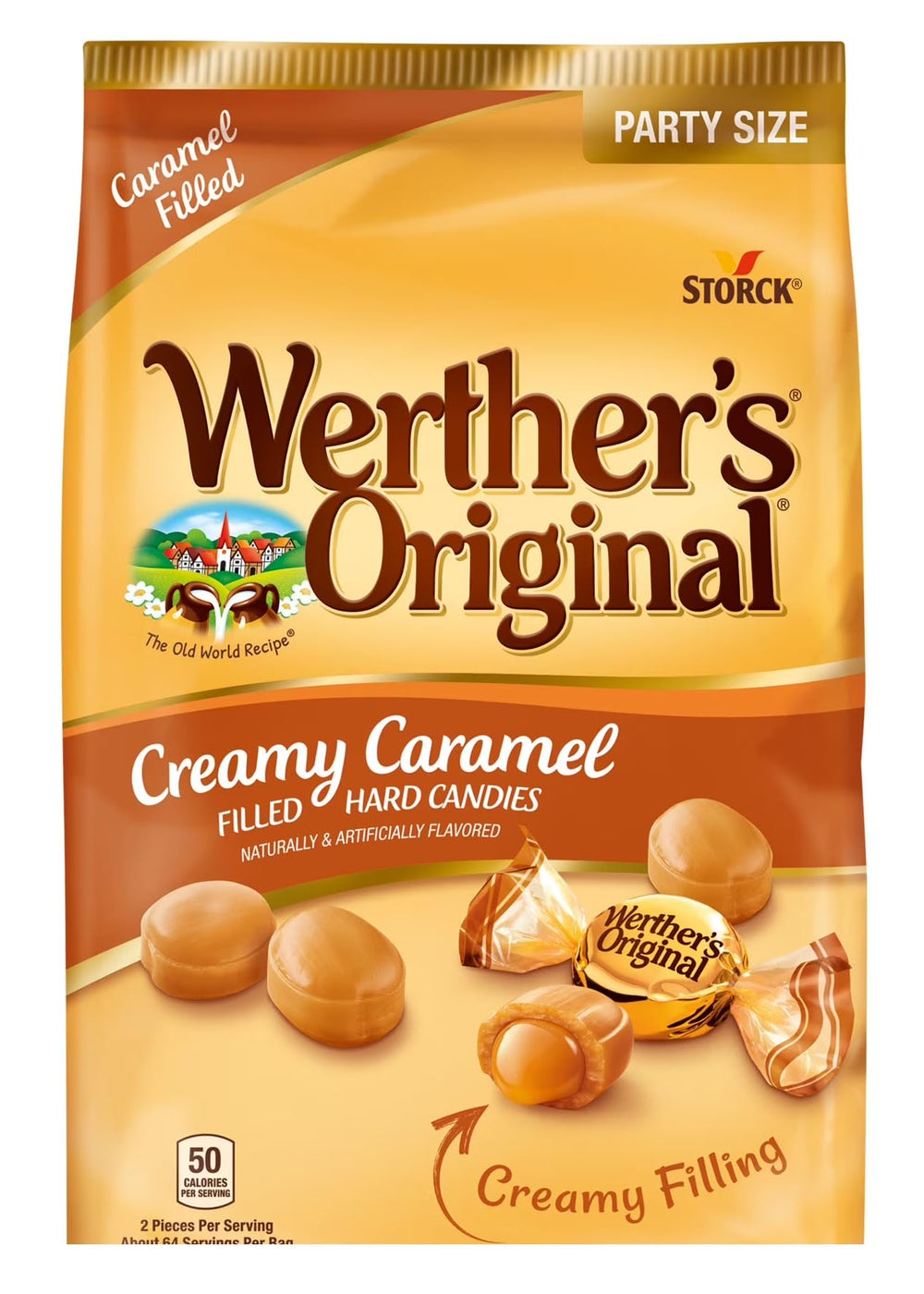 Werther's Original close-up of glossy hard shell highlighting slow dissolve texture