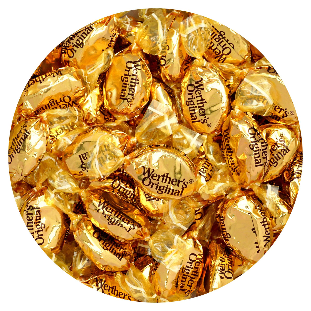 THE HAMPTON CANDY COMPANY Werther's Original front bag view showing branding and size benefit