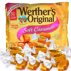 Werther's Original front packaging showing bag and brand, highlights portioning convenience