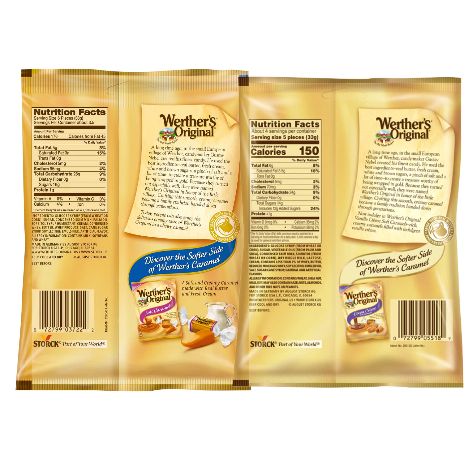 Werther's Original ingredient label detail showing butter and cream for transparent quality
