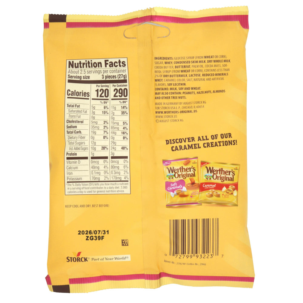 Werther’s Original open bag spilling individually wrapped candies for sharing