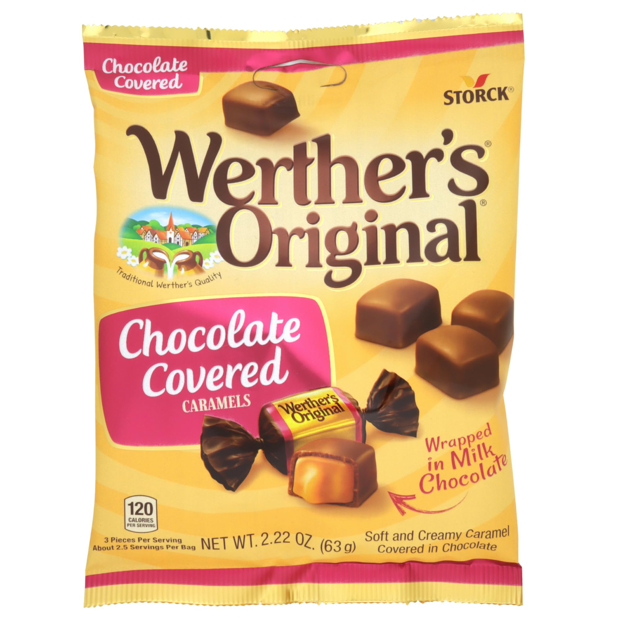 Werther’s Original held in hand showing compact 2.22 oz bag convenience