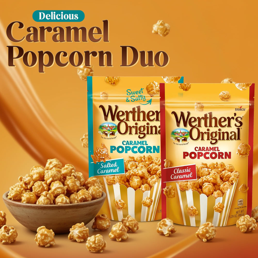 Popcorn gift basket with Werther's duo demonstrating ready-to-gift convenience benefit