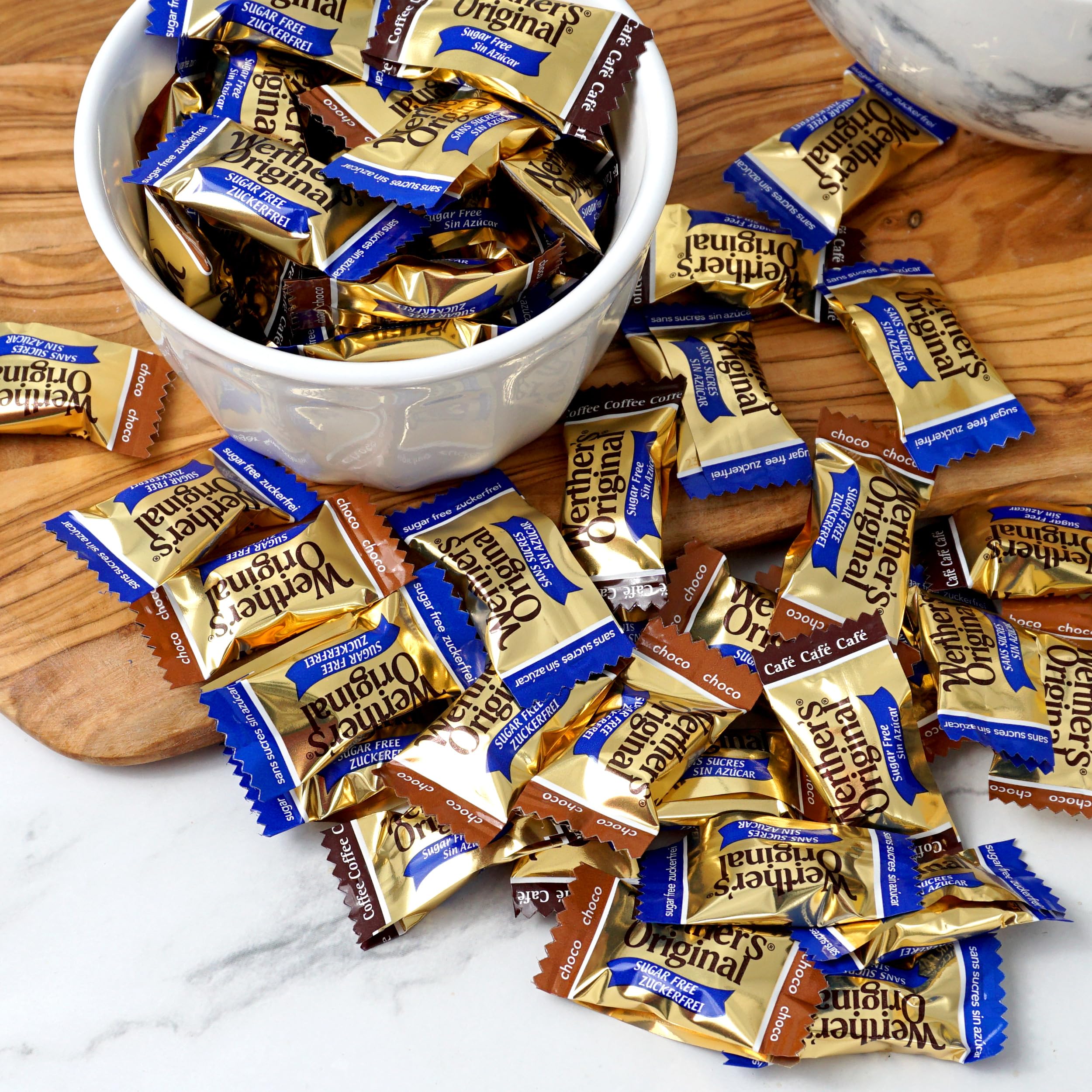 THE HAMPTON CANDY COMPANY Werther's sugar free assorted candies displayed in a bowl for sharing