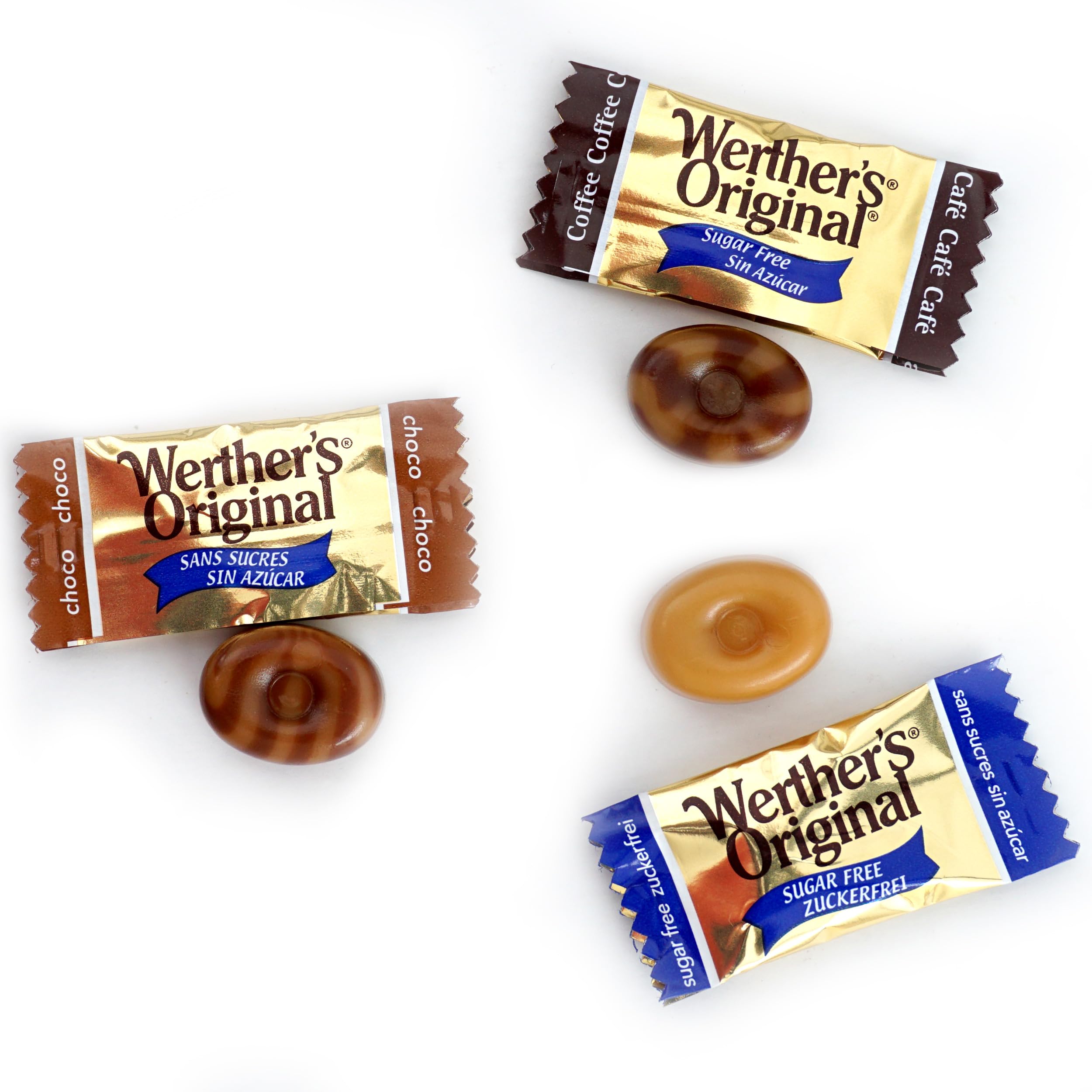 THE HAMPTON CANDY COMPANY Werther's sugar free close-up of candy surface highlighting creamy texture