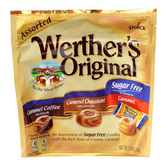 THE HAMPTON CANDY COMPANY Werther's sugar free piece in hand showing size and portable convenience