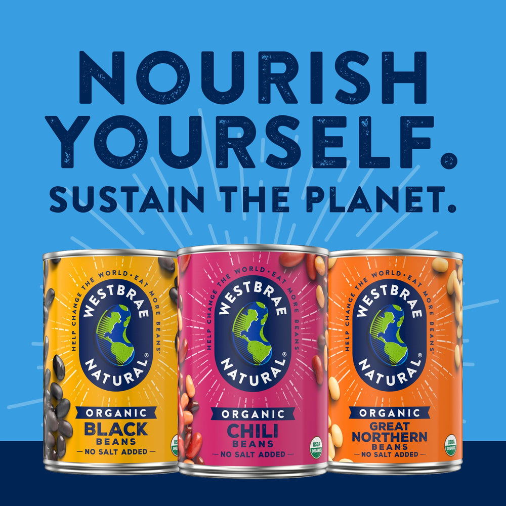Westbrae Natural can label highlighting recyclable packaging and organic benefit