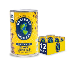 Westbrae Natural front packaging showing organic black lentils and convenience