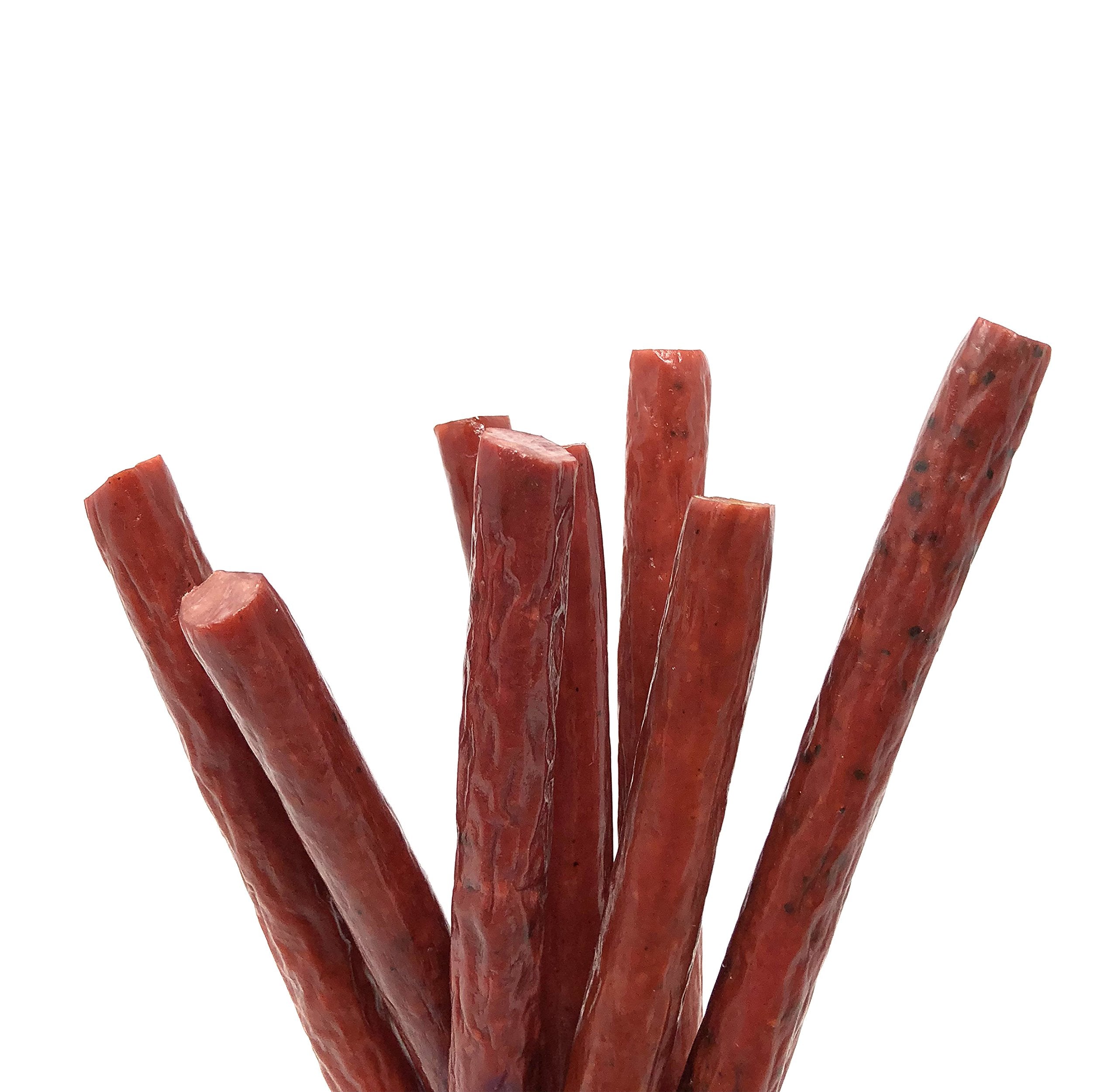 Western's Smokehouse close-up of meat stick texture highlighting hickory-smoked appearance