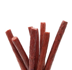 Western's Smokehouse close-up of meat stick texture highlighting hickory-smoked appearance