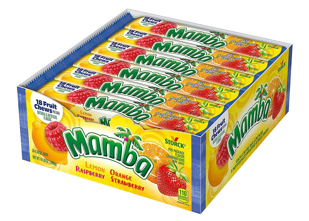 Westwood Products Mamba Fruit Chews front packaging showing 24-pack for easy stocking