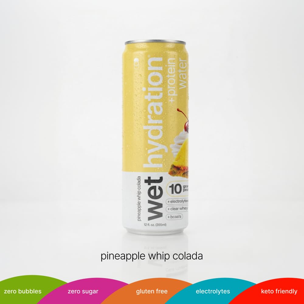 WET HYDRATION close-up of the can label highlighting ingredients list, protein and zero-calorie claims for ingredient clarity