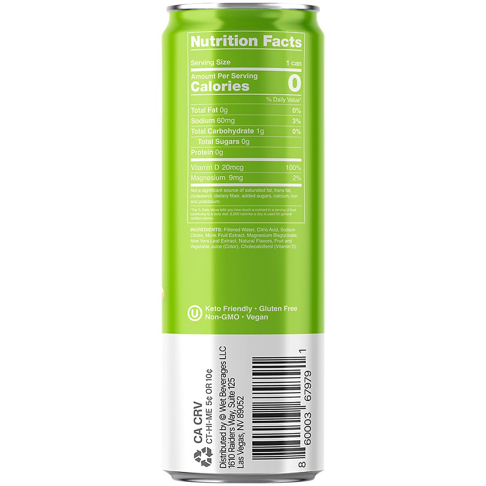 WET HYDRATION close-up of can label highlighting ingredients and electrolyte benefit