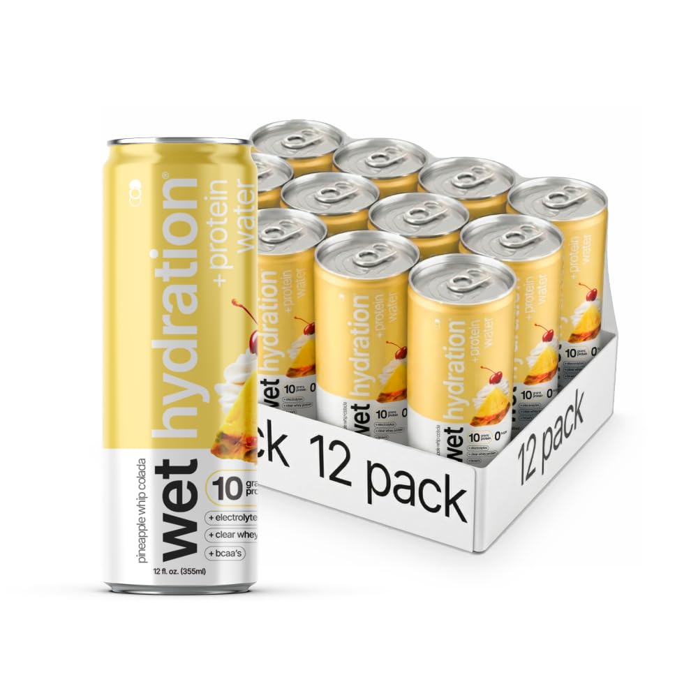 WET HYDRATION front view of 12-pack Pineapple Whip Colada showing branding and can artwork for quick recognition