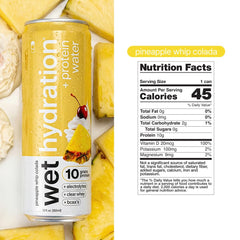 WET HYDRATION can on a beach towel near sunglasses showing portable, flavorful hydration for active lifestyle enjoyment