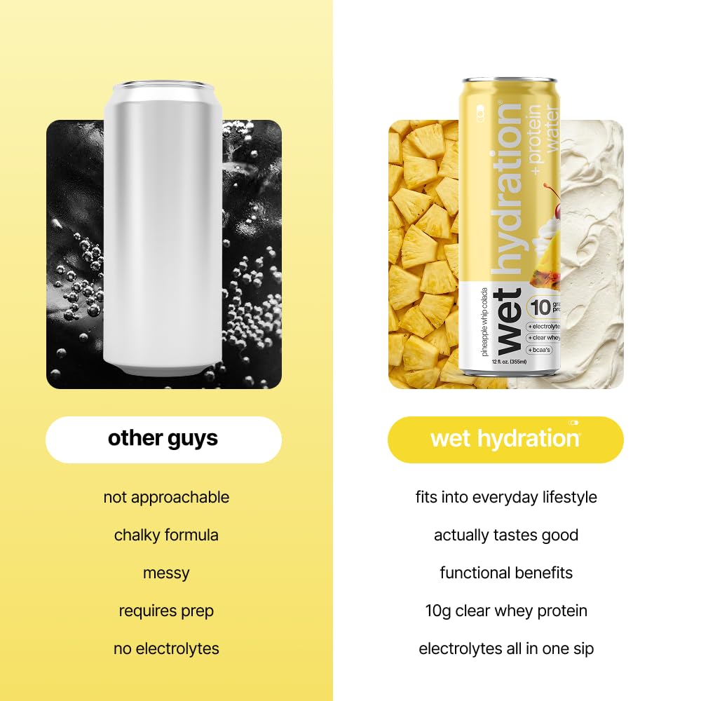 WET HYDRATION pouring into glass showing light carbonation and creamy tropical texture to emphasize refreshing mouthfeel