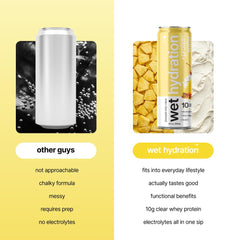 WET HYDRATION pouring into glass showing light carbonation and creamy tropical texture to emphasize refreshing mouthfeel